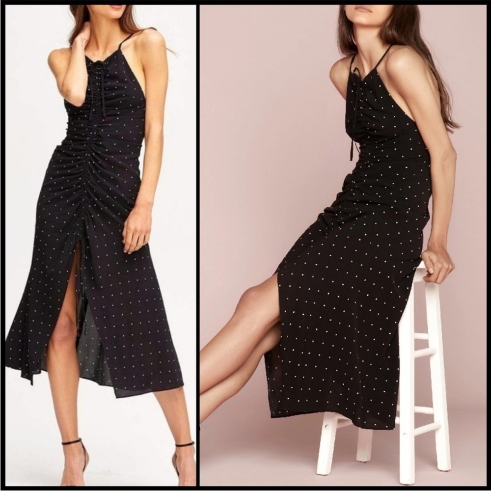 Alice McCall Oscar Black Midi Dress with White Dots